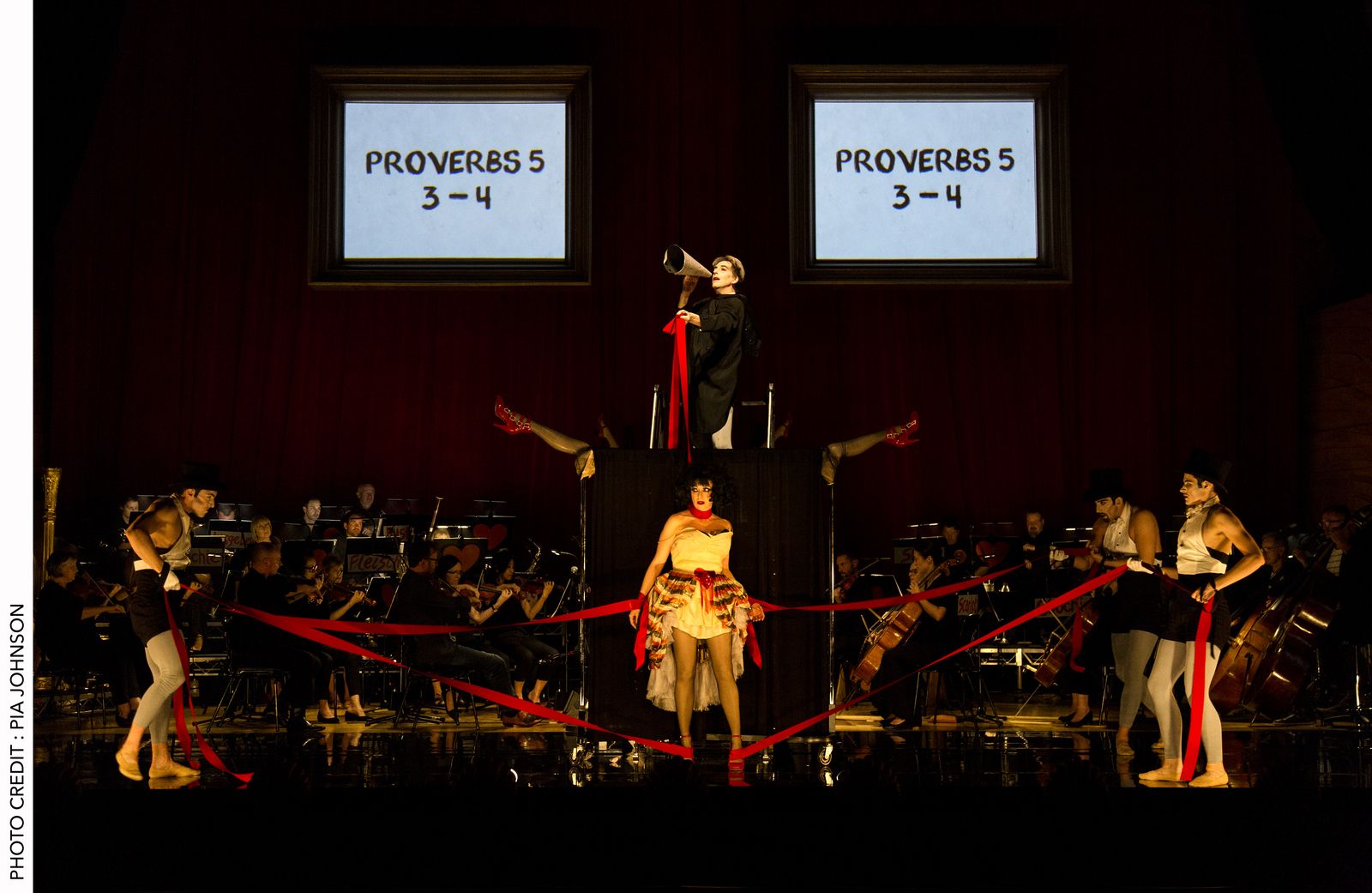 'Tis Pity — lighting detail with Meow Meow and ensemble on stage